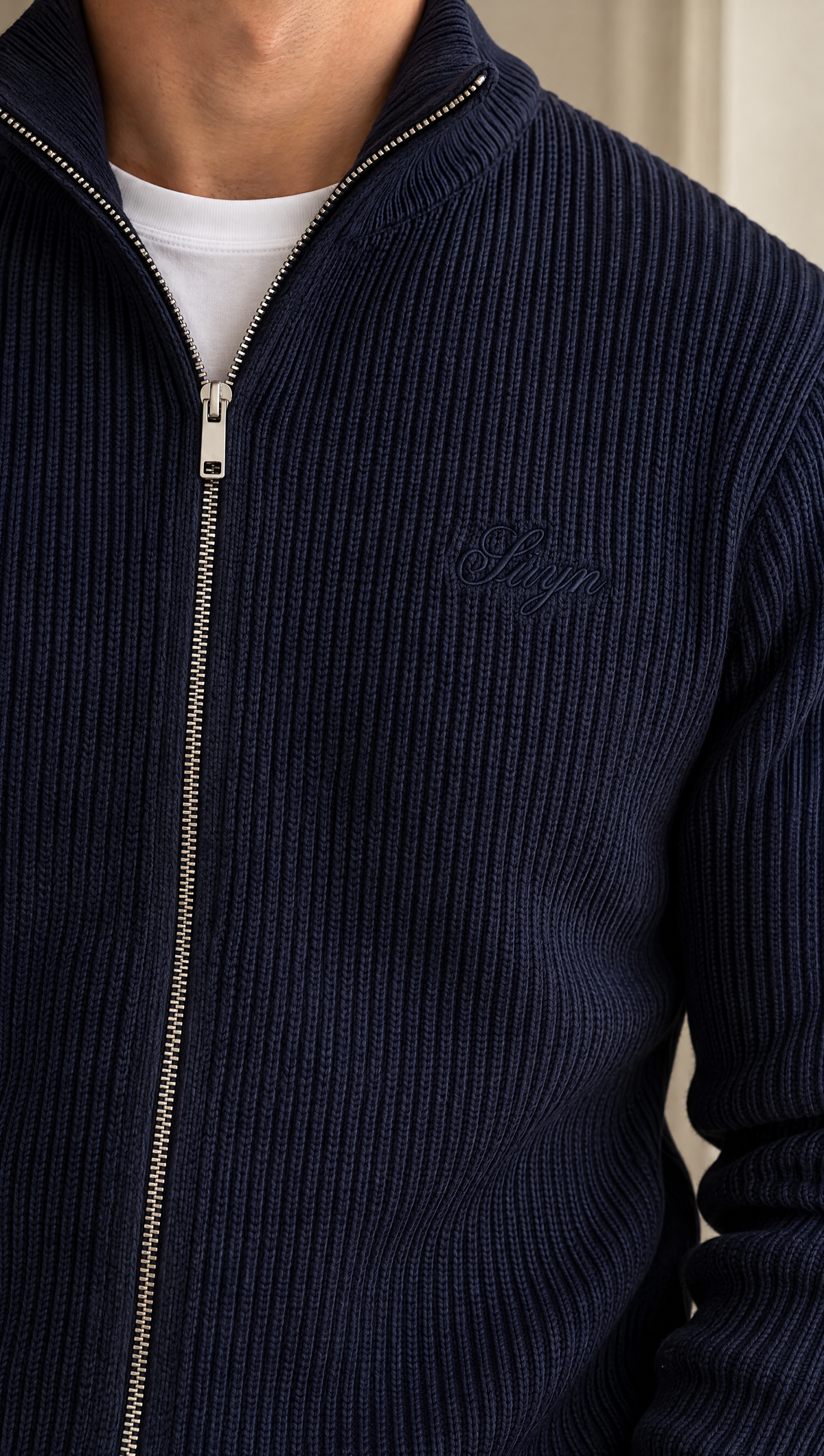 The Signature Navy Full-Zip Knit