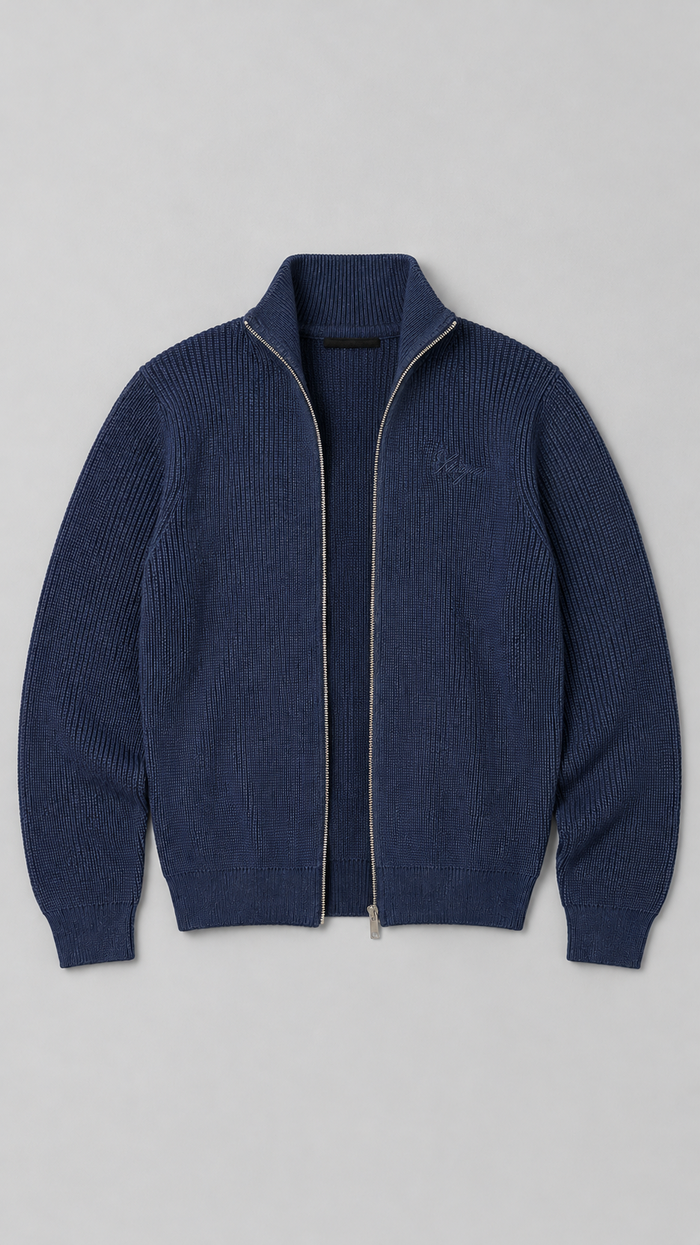 The Signature Navy Full-Zip Knit