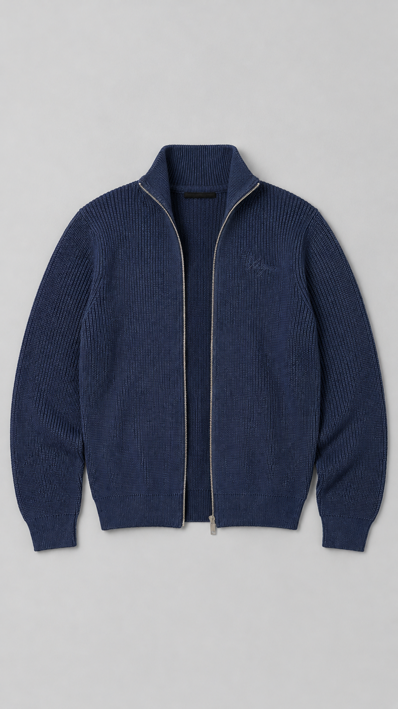 The Signature Navy Full-Zip Knit