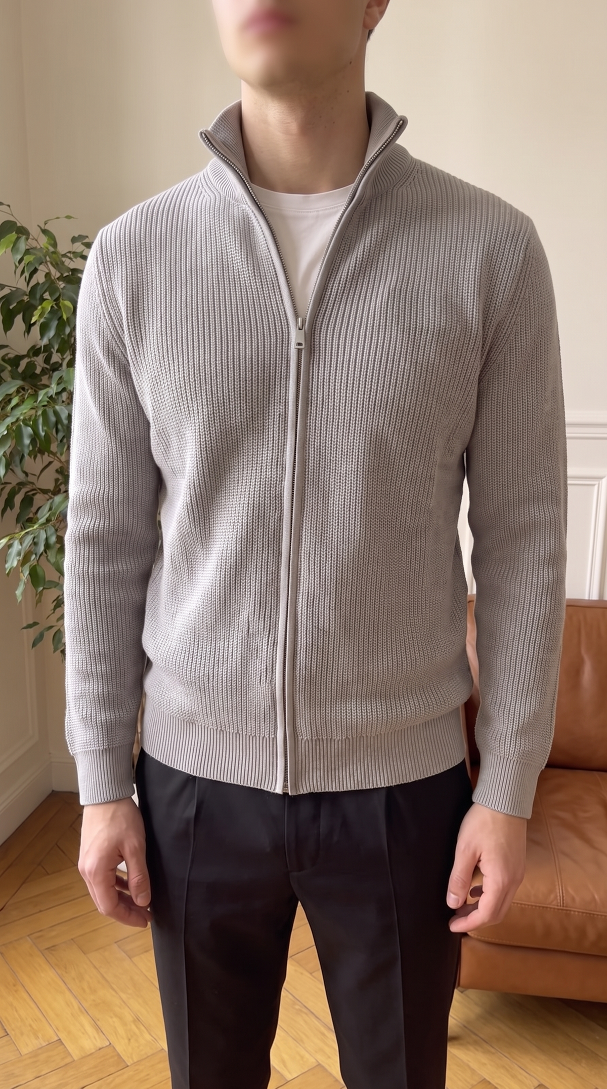 The Stone Grey Full-Zip Knit