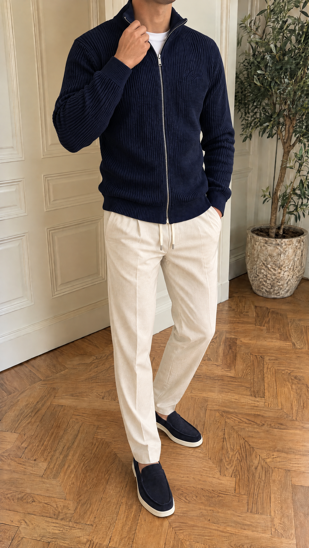 The Signature Navy Full-Zip Knit