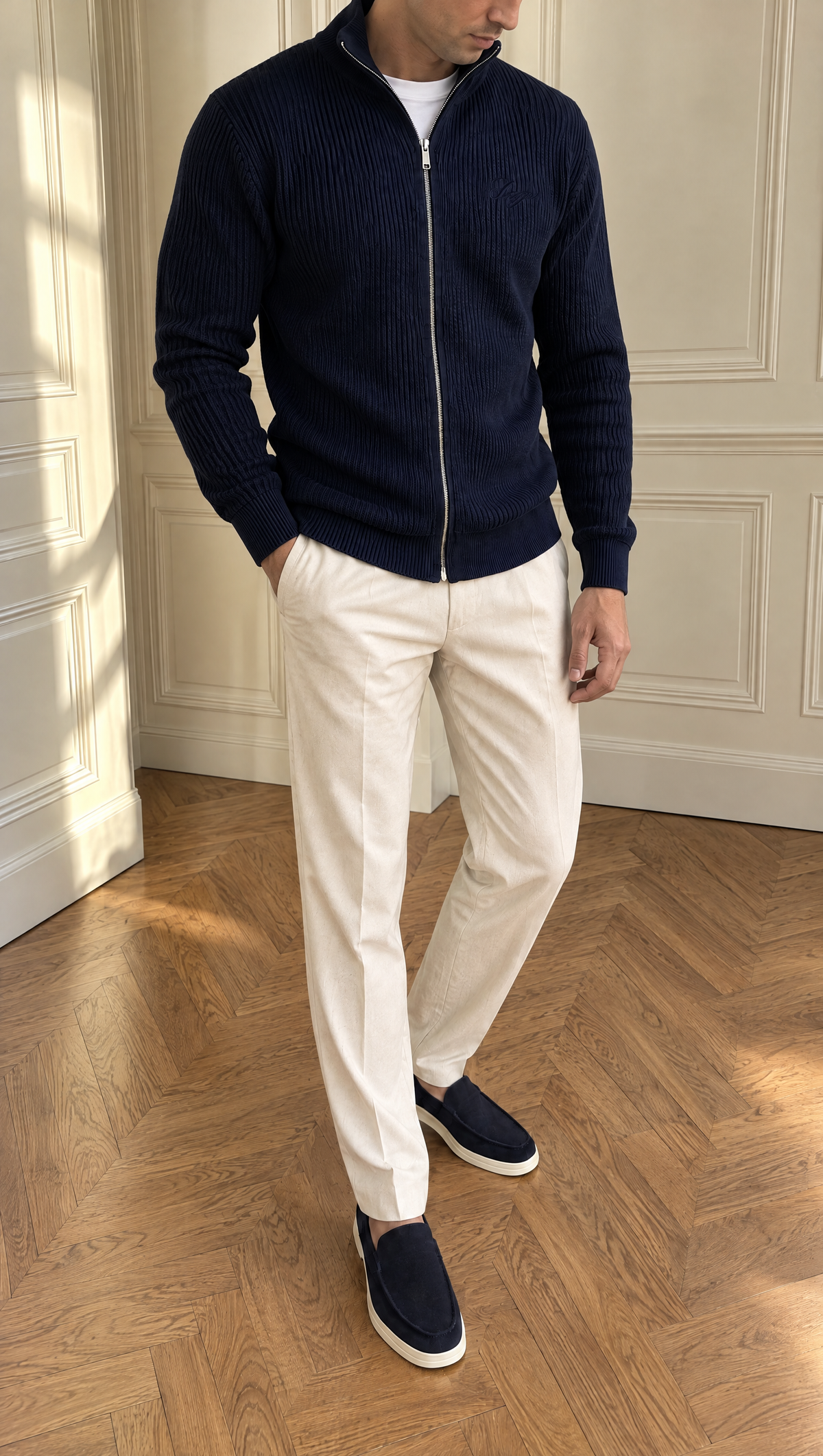 The Signature Navy Full-Zip Knit