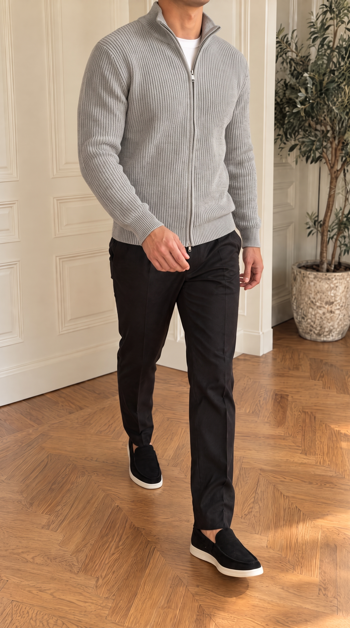 The Stone Grey Full-Zip Knit